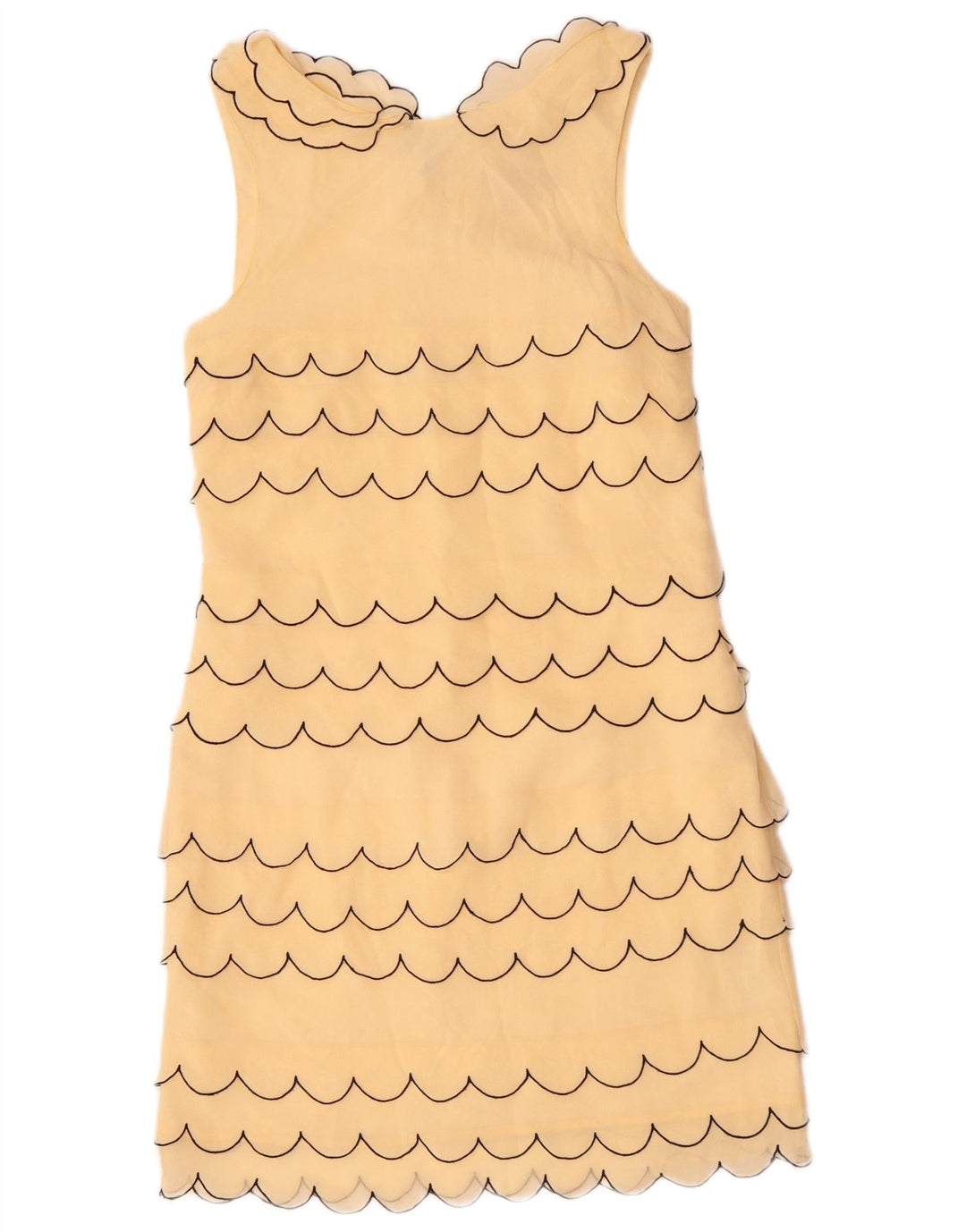 VINTAGE Dame Ærmeløs Skede Kjole UK 6 XS Beige Stribet Silke