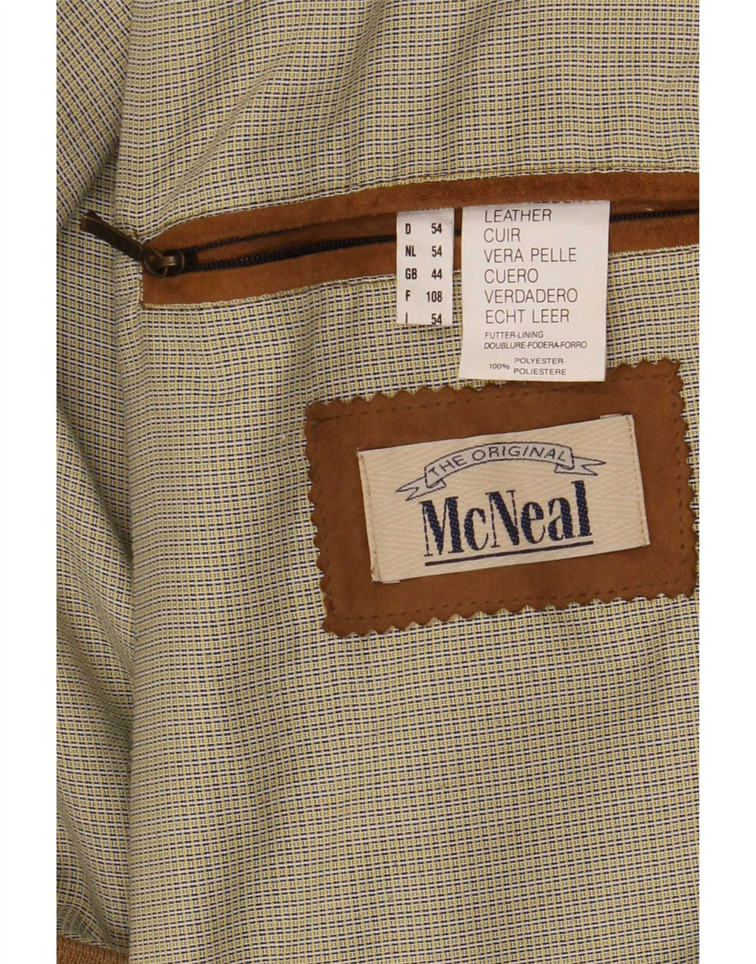 McNeal Herre Ruskind Bomber Jacket UK 44 2XL Beige Læder