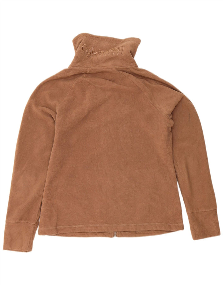Calvin Klein Dame Grafisk Fleece Jakke UK 14 Medium Brun Polyester