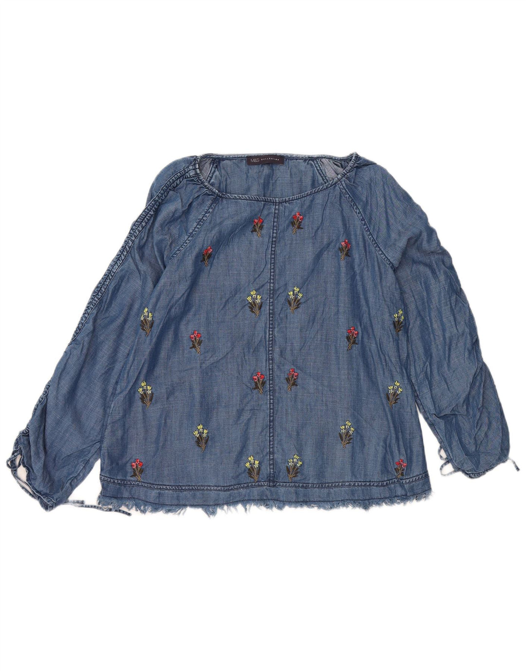 Marks & Spencer Dame Langærmet Bluse Top UK 14 Medium Blue Floral
