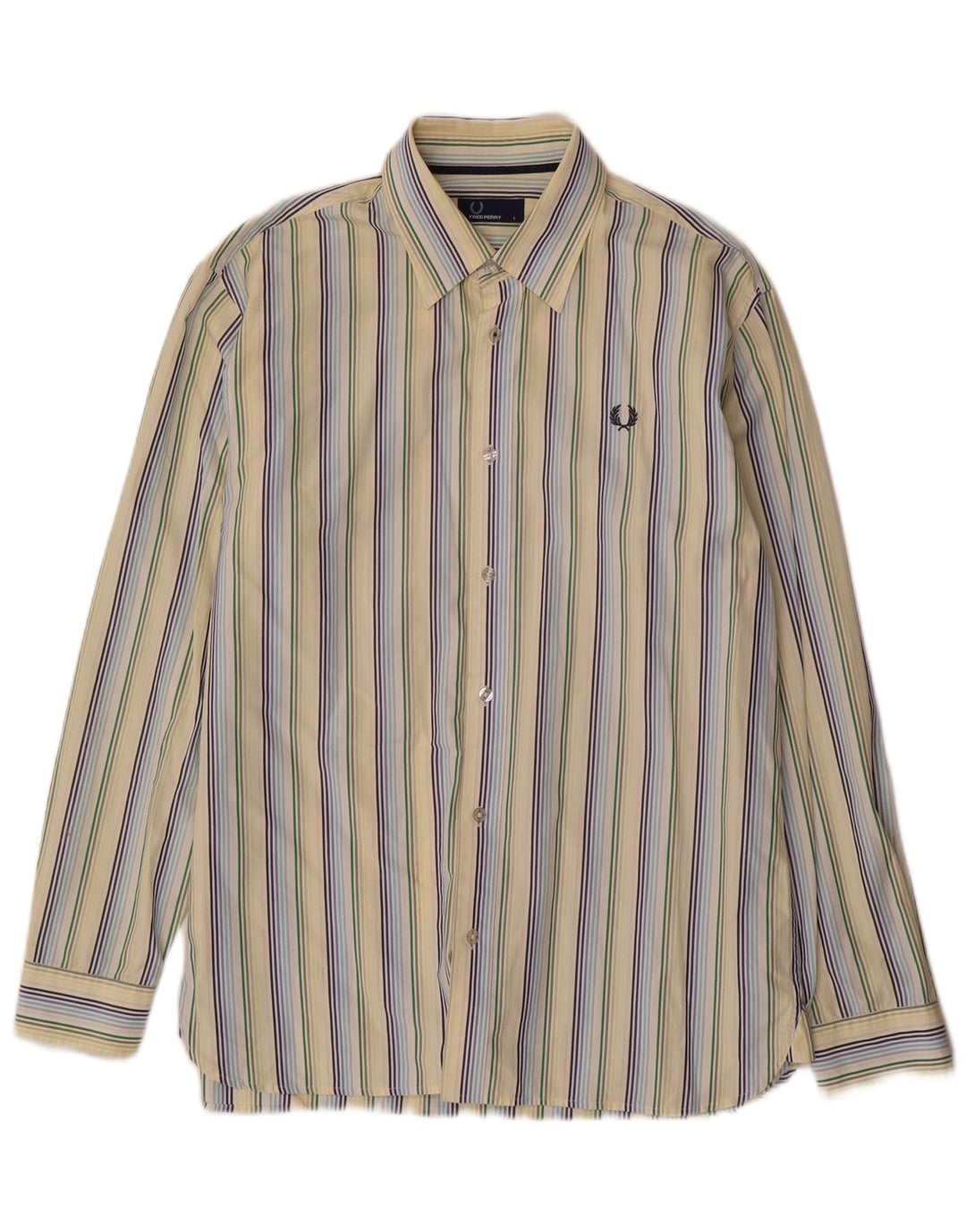 Fred Perry herreskjorte stor gul nålestribet bomuld