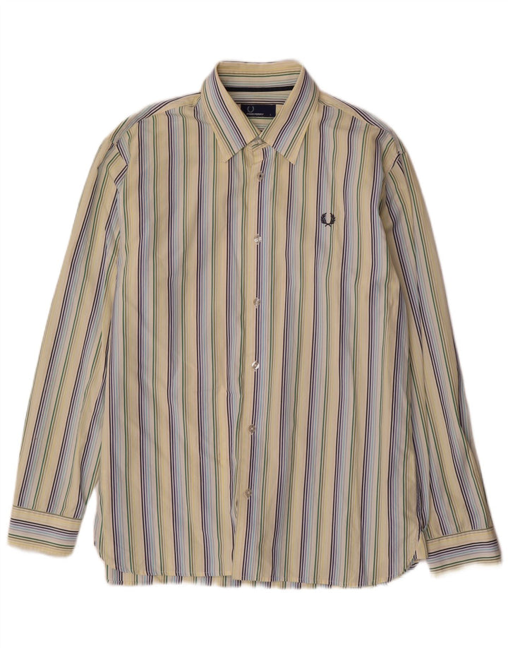 Fred Perry herreskjorte stor gul nålestribet bomuld