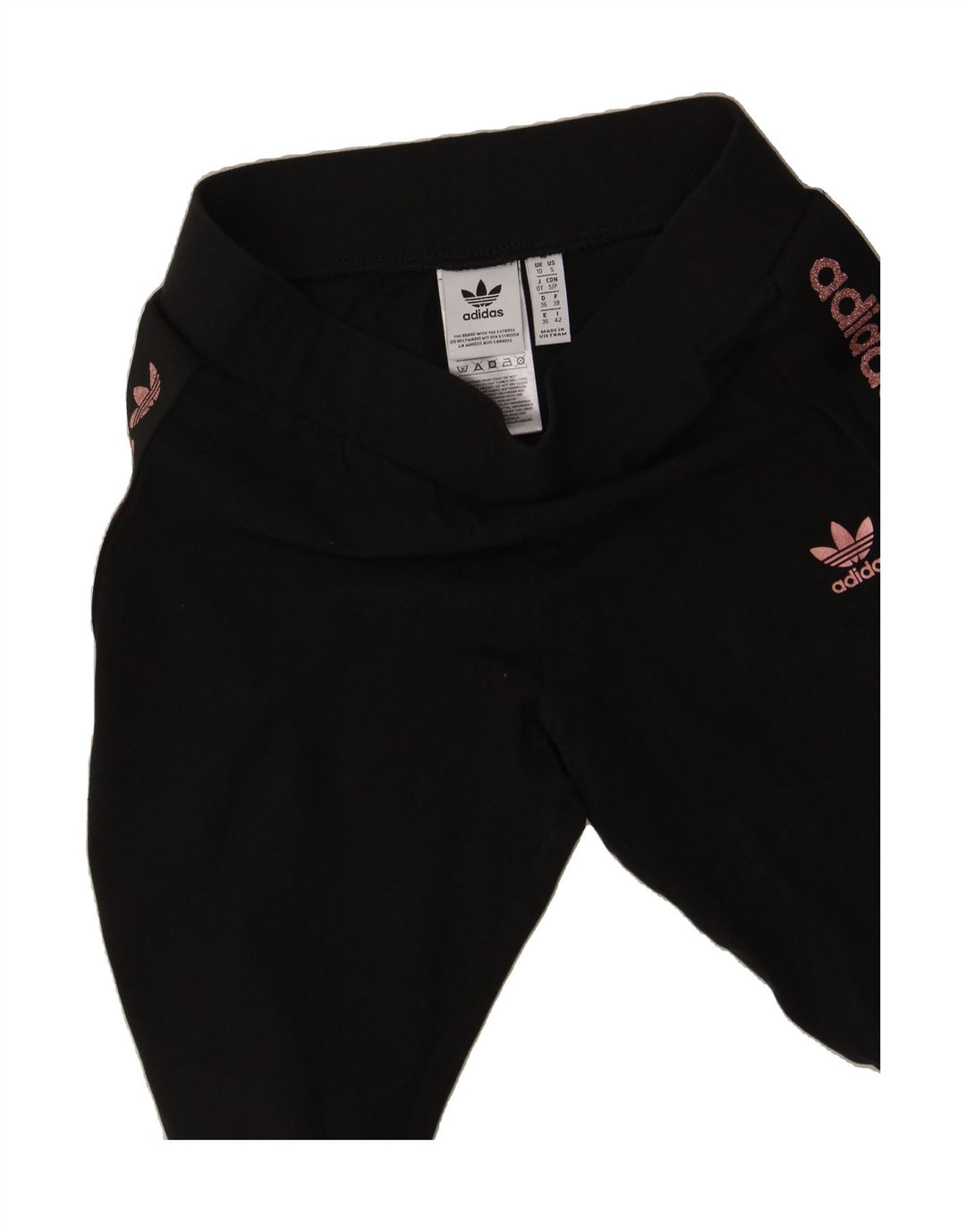 ADIDAS Womens Graphic Leggings UK 10 Small  Black Cotton Vintage Adidas and Second-Hand Adidas from Messina Hembry 