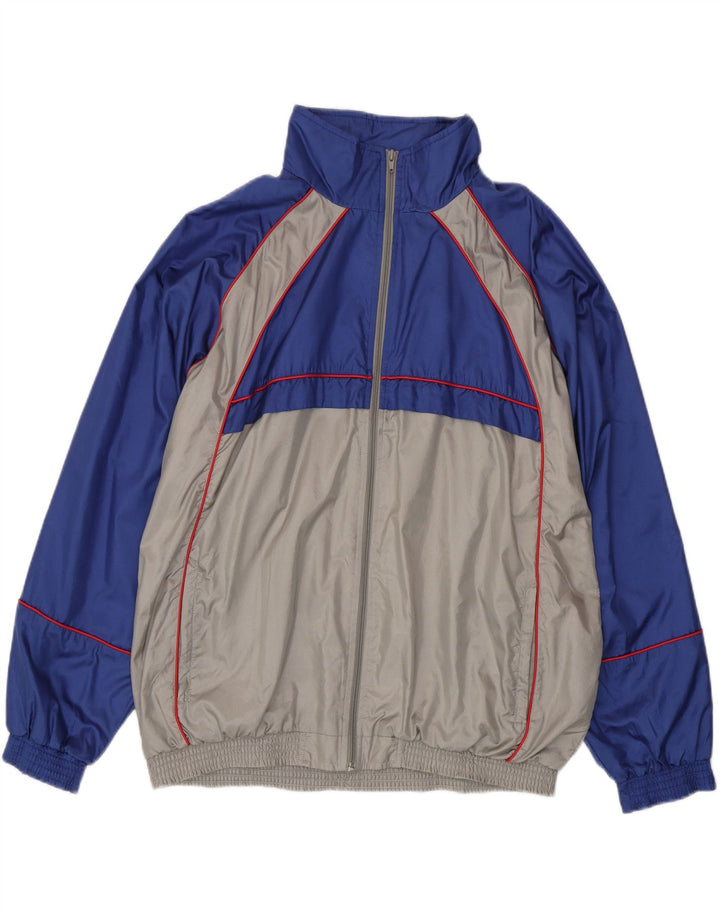 VINTAGE Mens Tracksuit Top Jacket 2XL Blue Colourblock Polyamide