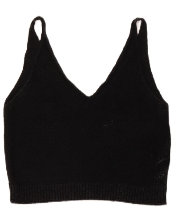 Zara Womens Crop Ærmeløs strik bluse Top UK 12 Medium Grey Viscose