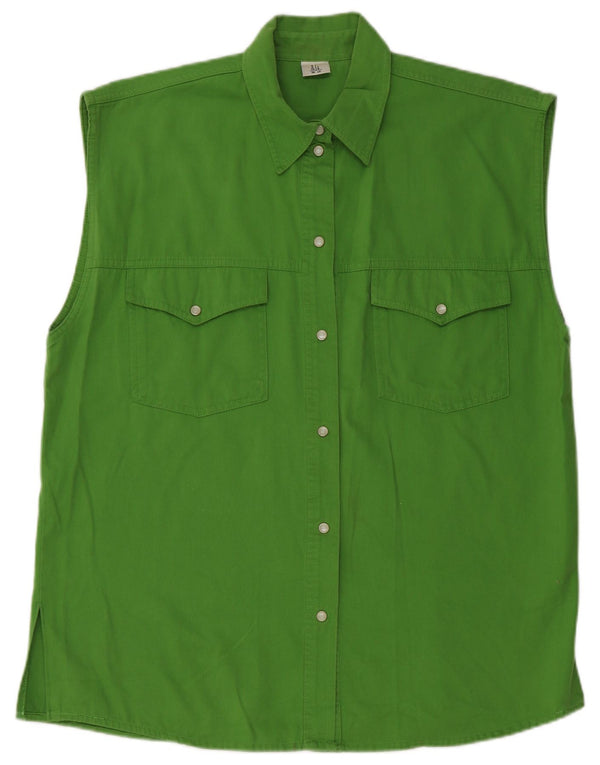 Vintage ærmeløs oversized skjorte til kvinder EU 40 mellemgrøn bomuld