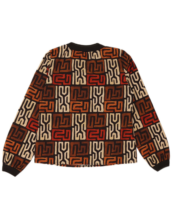 VINTAGE Dame Top Langærmet UK 12 Medium Brun Geometrisk