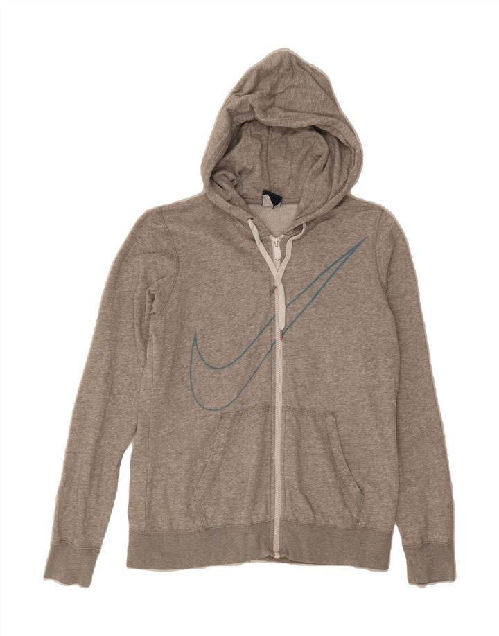 NIKE Womens Graphic Zip Hoodie Sweater UK 14 Medium Grey Cotton Vintage Nike and Second-Hand Nike from Messina Hembry 