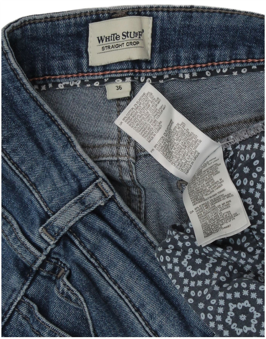 White Stuff Dame Straight Cropped Jeans EU 36 Small W26 L24 Blue Cotton
