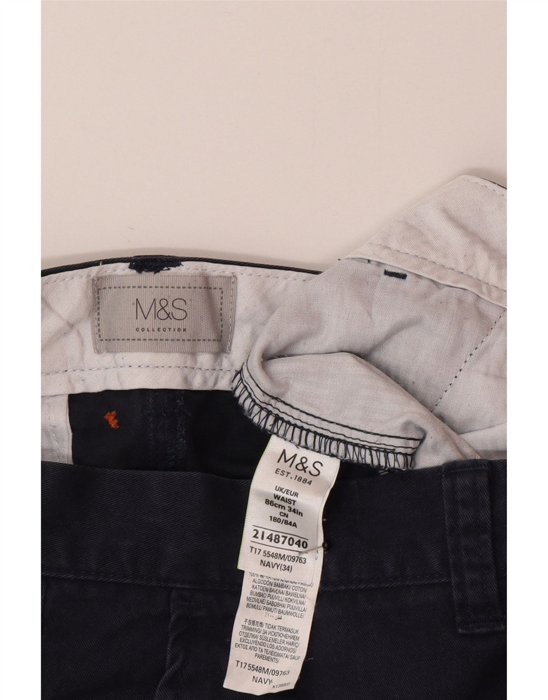 Marks & Spencer Herre Chino Shorts W34 Large Navy Blue Bomuld