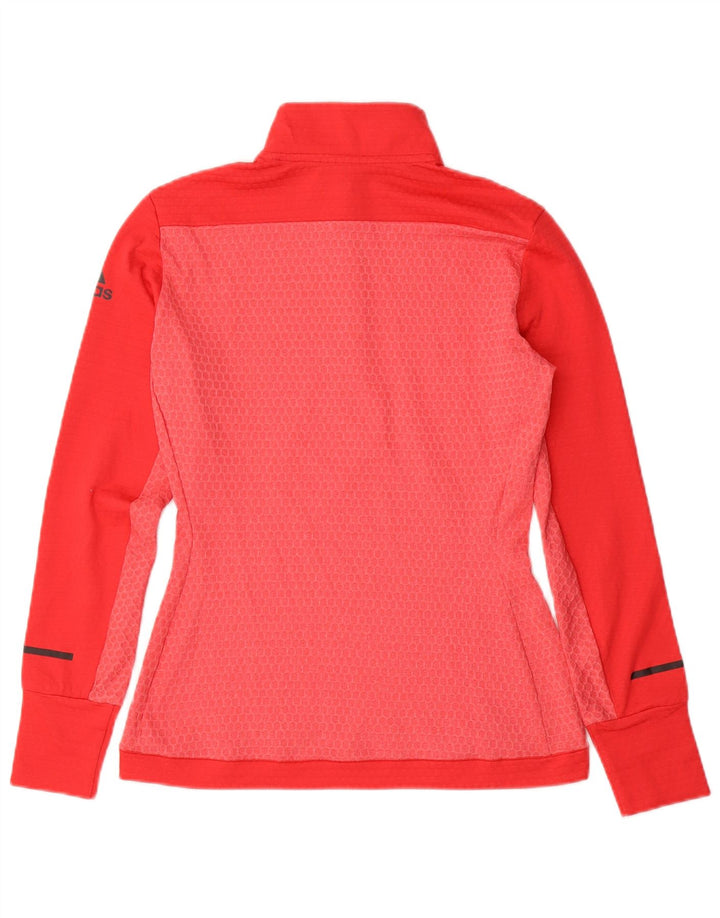 Adidas Womens Zip Neck Pullover Tracksuit Top UK 12 Medium Red Colourblock