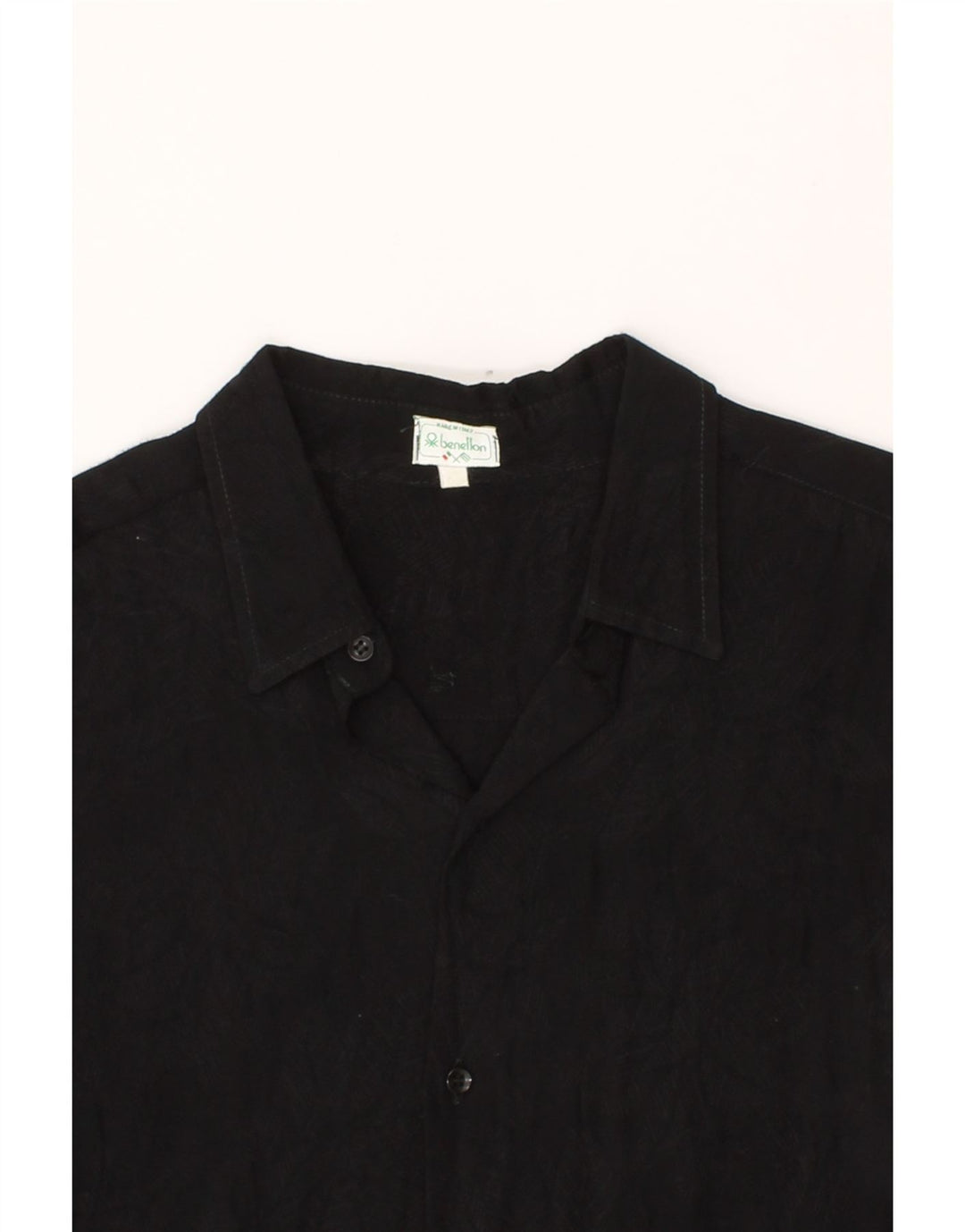 BENETTON Womens Abstract Pattern Shirt UK 14 Medium Black Viscose Vintage Benetton and Second-Hand Benetton from Messina Hembry 