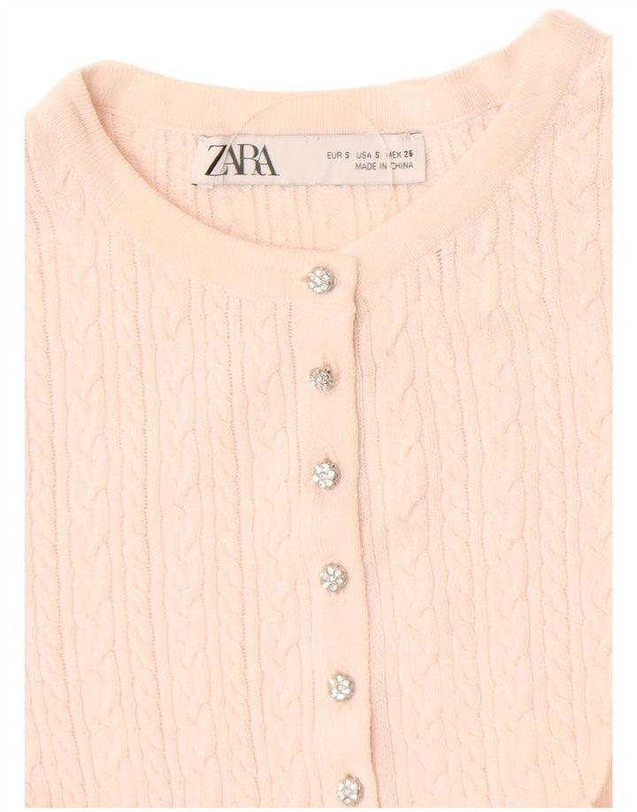 Zara Womens Crop Cardigan Sweater UK 8 Small Pink
