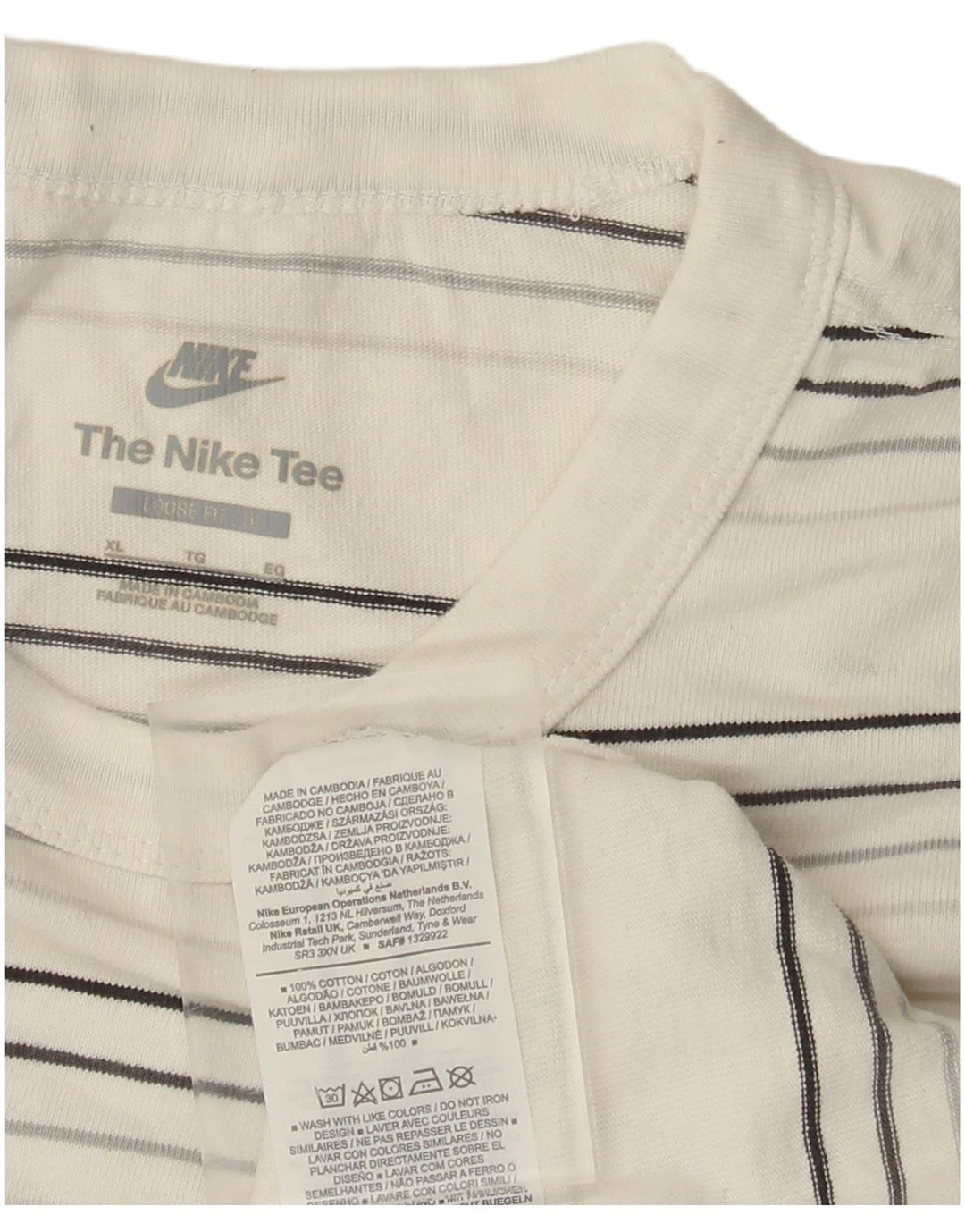 Nike Herre Loose Fit T-Shirt Top XL Hvidstribet bomuld