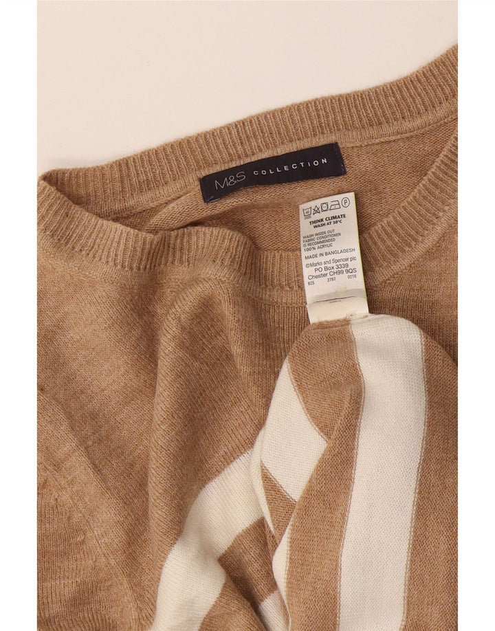 Marks & Spencer Dame Boat Neck Jumper Sweater UK 12 Medium Beige Striped