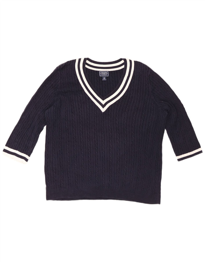 CHAPS Dame 3/4-ærmet V-hals sweater UK 20 2XL Marineblå Bomuld