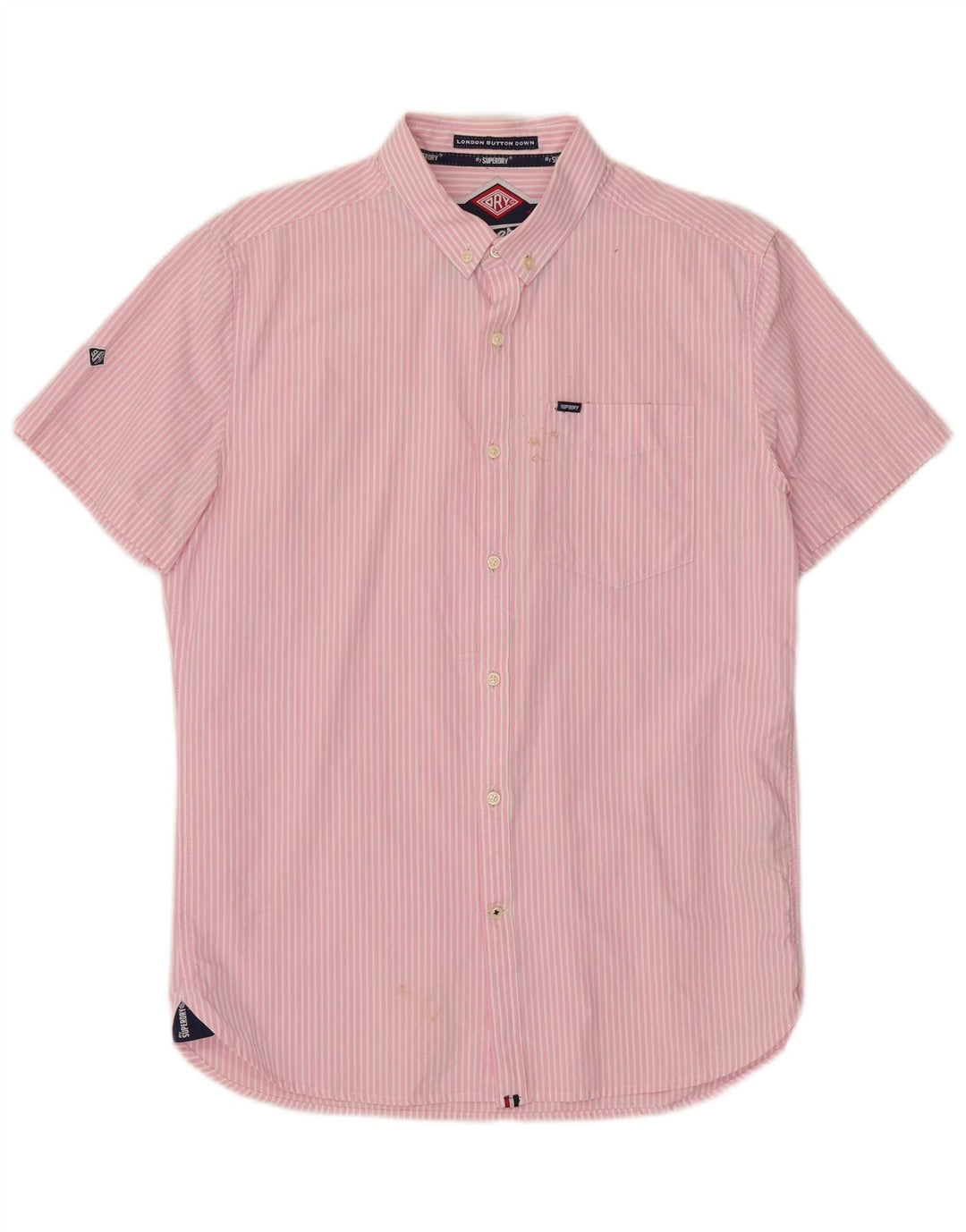 Superdry Kortærmet Herreskjorte Stor Pink Stribet Bomuld