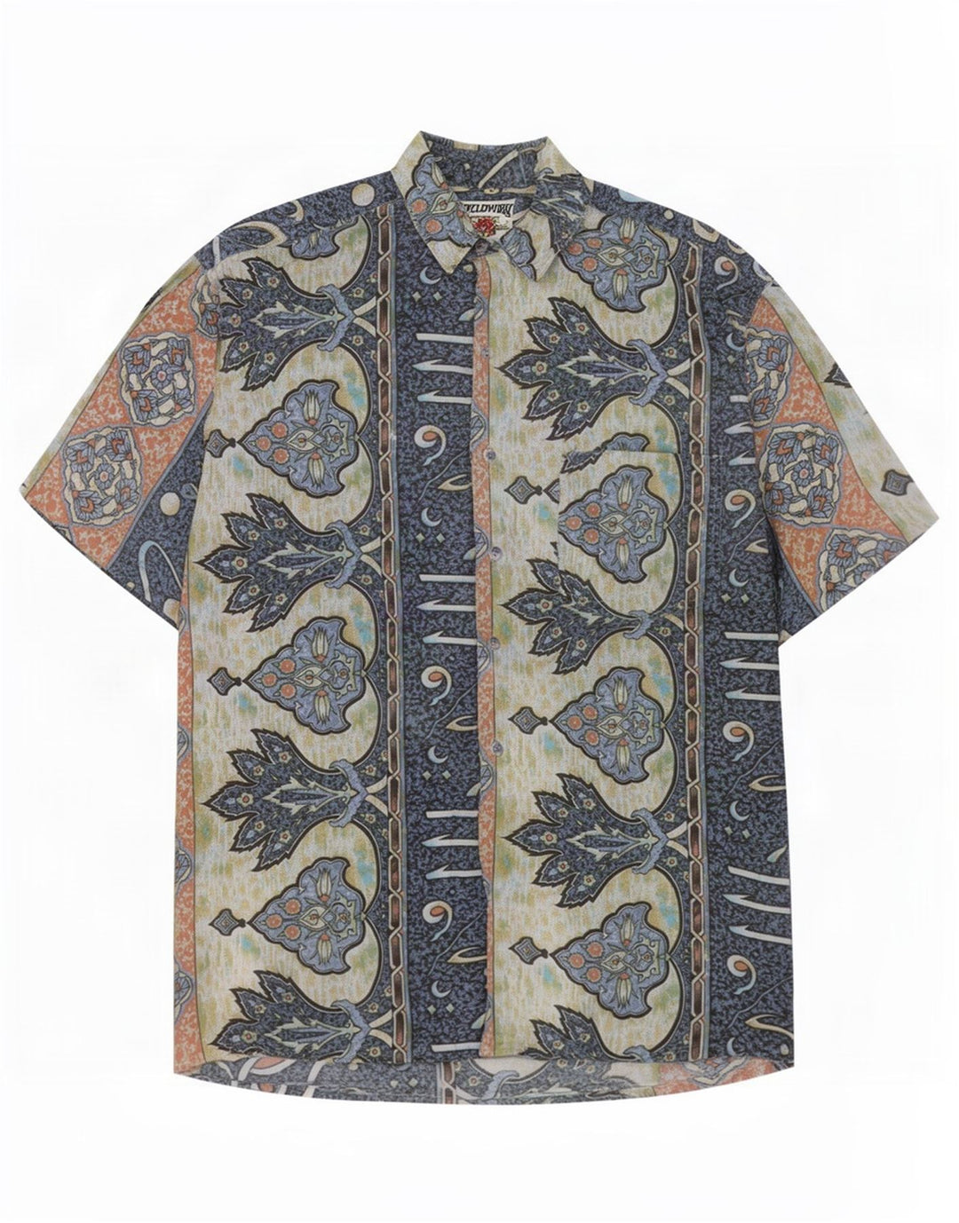 Fieldwork Kortærmet Herreskjorte Medium Blue Paisley Cotton