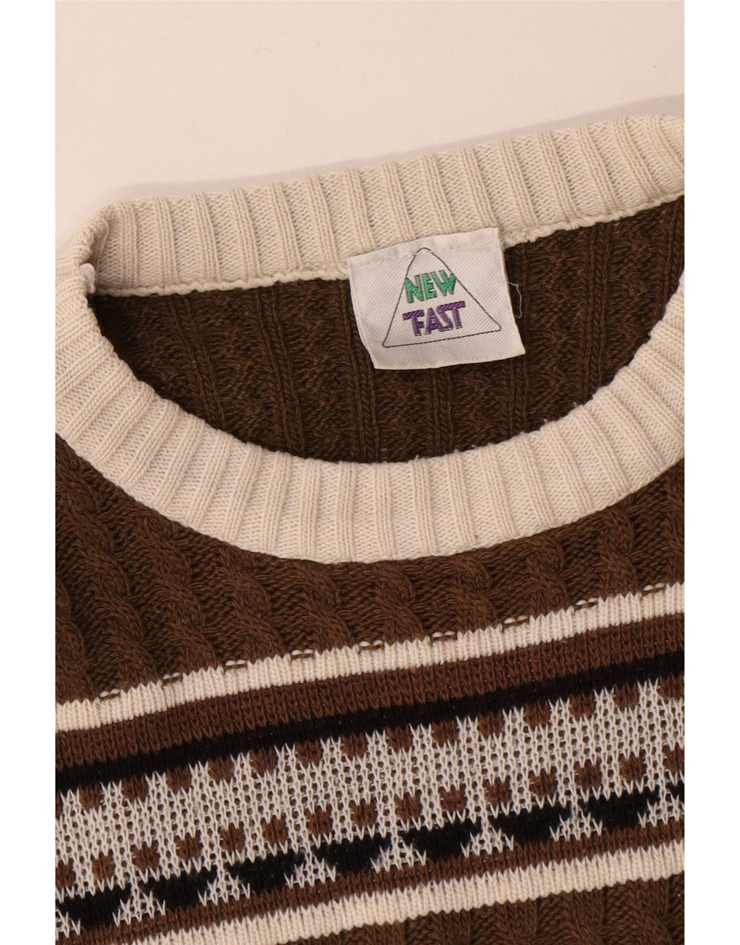 Ny Hurtig Herre Boat Neck Jumper Sweater Medium Brown Fair Isle
