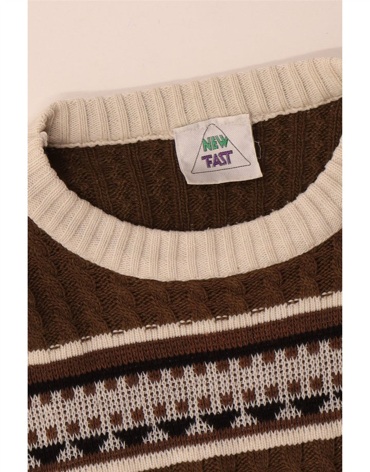 Ny Hurtig Herre Boat Neck Jumper Sweater Medium Brown Fair Isle