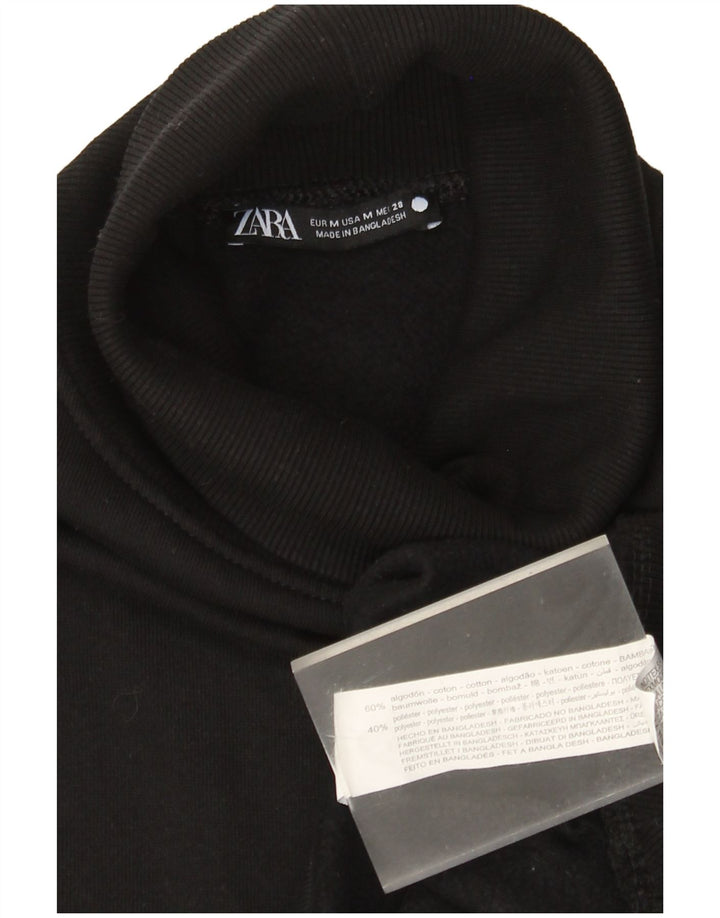 Zara Dame Rullehals Sweater UK 14 Medium Sort Bomuld