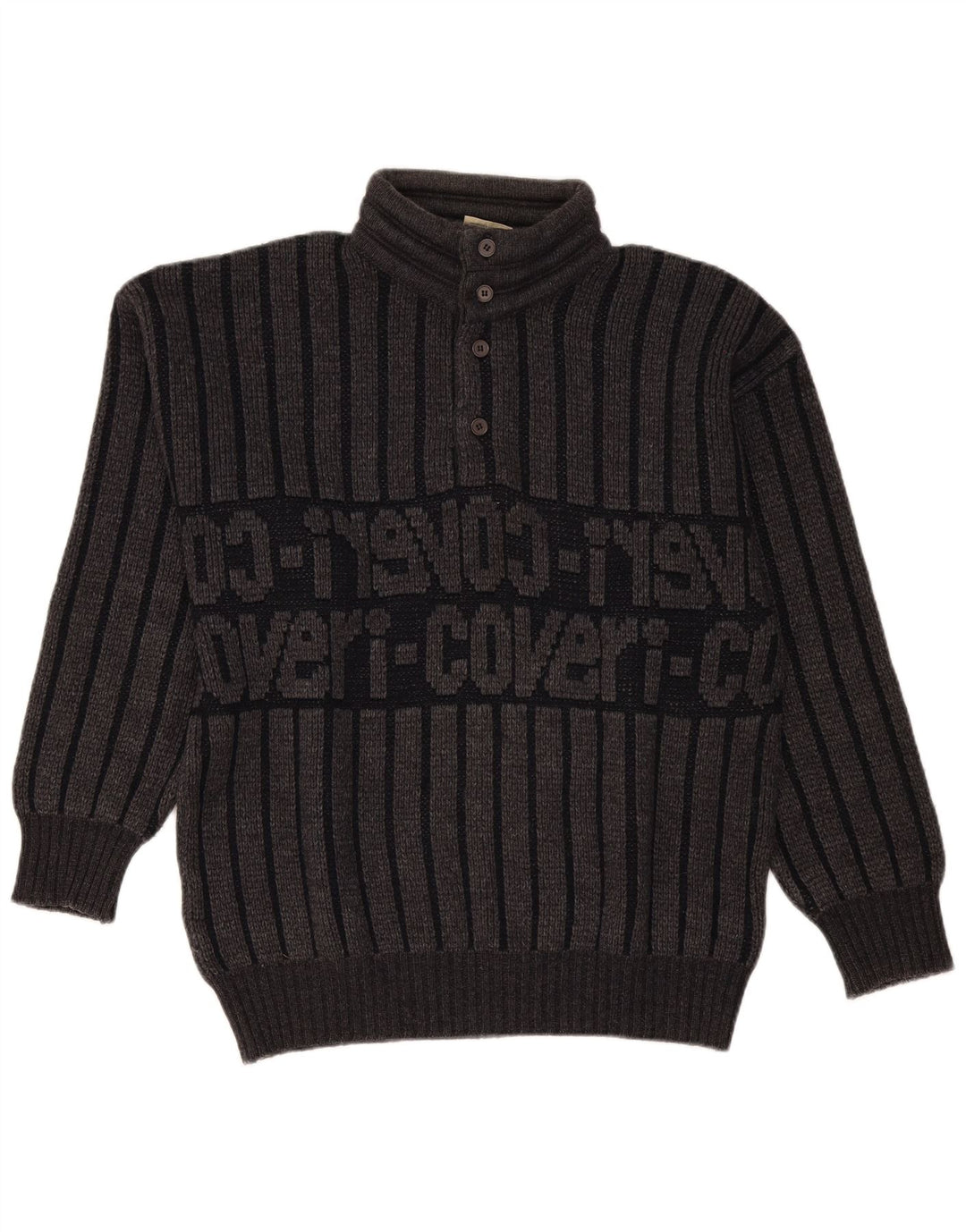 Enrico Coveri Herre Button Neck Jumper Sweater IT 50 Medium Grå Stribet