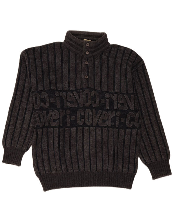 Enrico Coveri Herre Button Neck Jumper Sweater IT 50 Medium Grå Stribet
