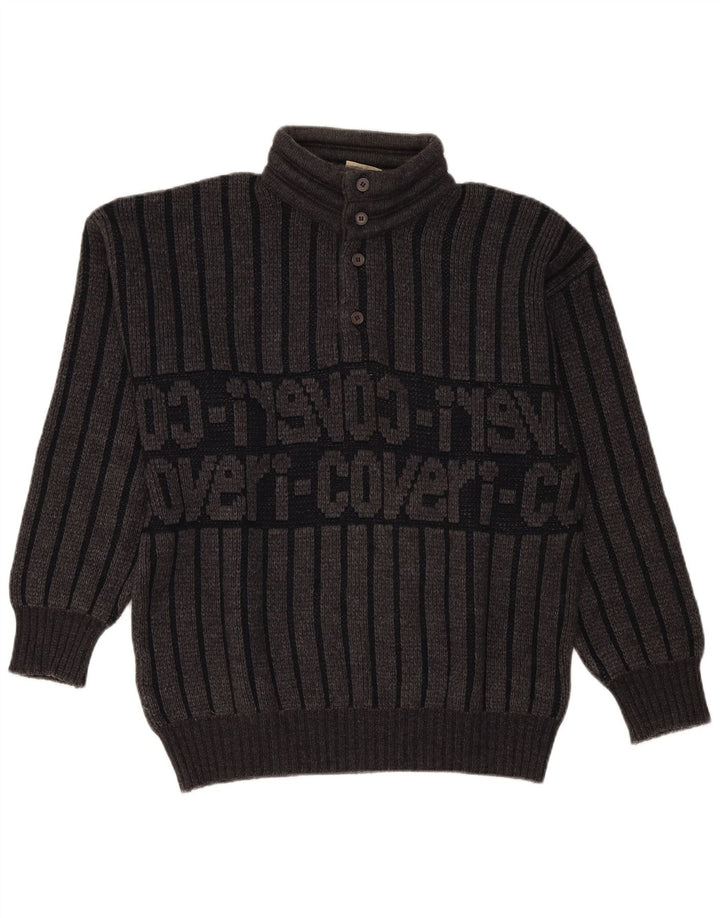 Enrico Coveri Herre Button Neck Jumper Sweater IT 50 Medium Grå Stribet