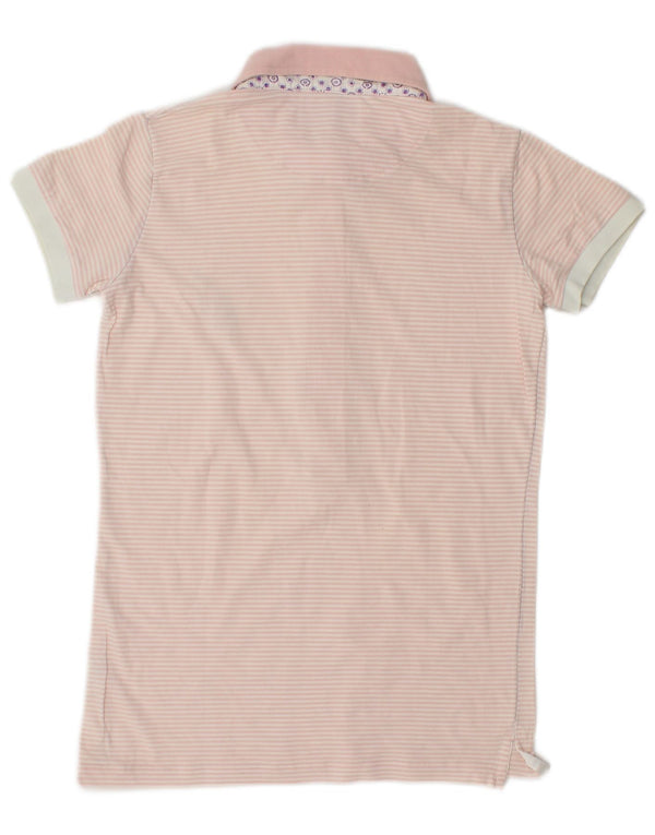 Avirex Dame Polo Shirt UK 10 Small Pink Pinstripe Bomuld