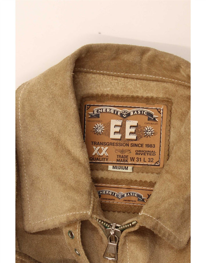 Vintage Dame Bomber Ruskindsjakke UK 14 Medium Beige Læder