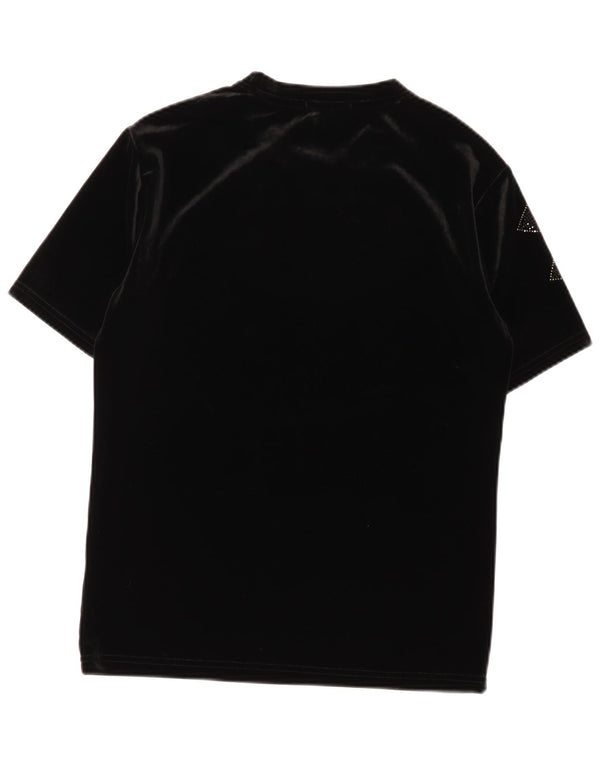 Vintage Womens Velvet T-Shirt Top UK 12 Medium Black Floral Cotton