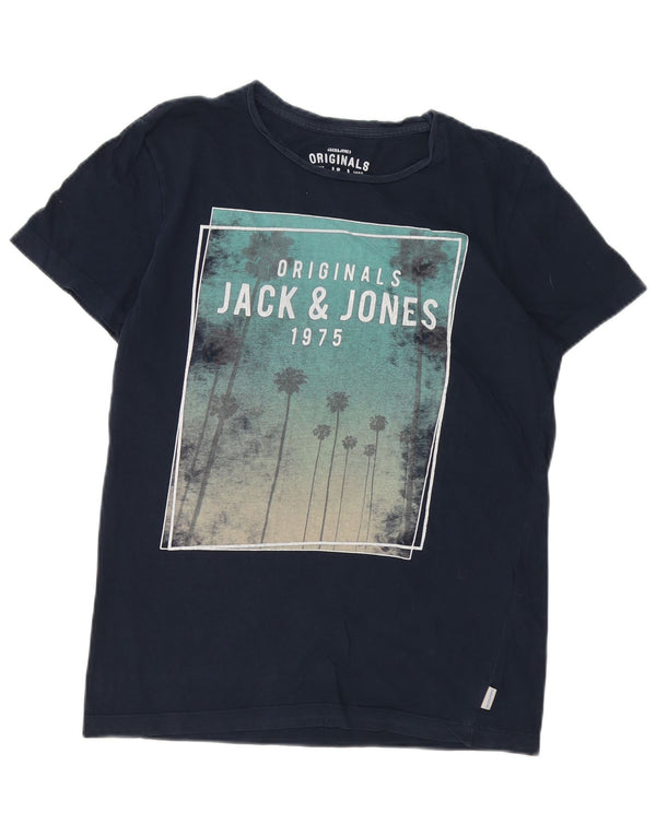 Jack & Jones Herre grafisk T-shirt Top Medium Marineblå Bomuld