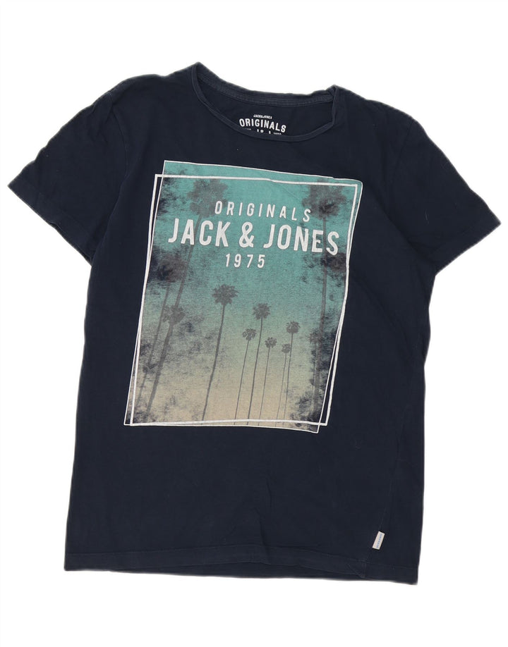 Jack & Jones Herre grafisk T-shirt Top Medium Marineblå Bomuld