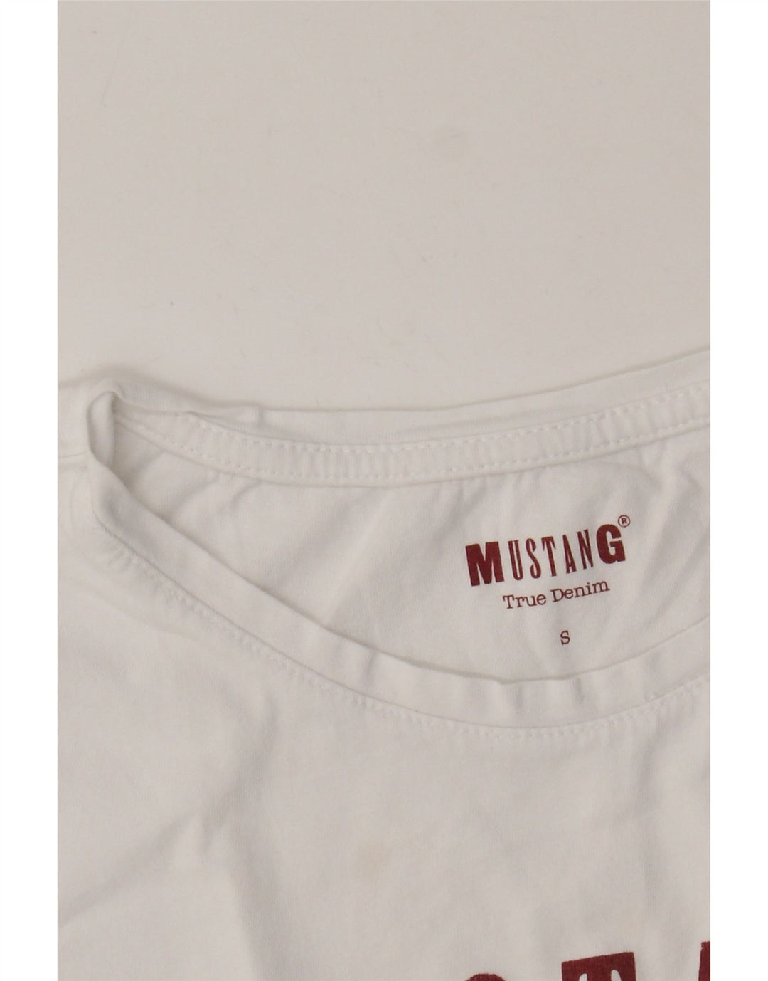 MUSTANG Dame Crop Grafisk T-Shirt Top UK 10 Small White