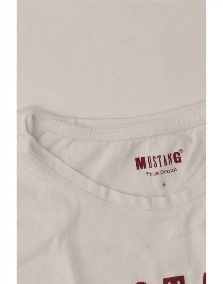 MUSTANG Dame Crop Grafisk T-Shirt Top UK 10 Small White