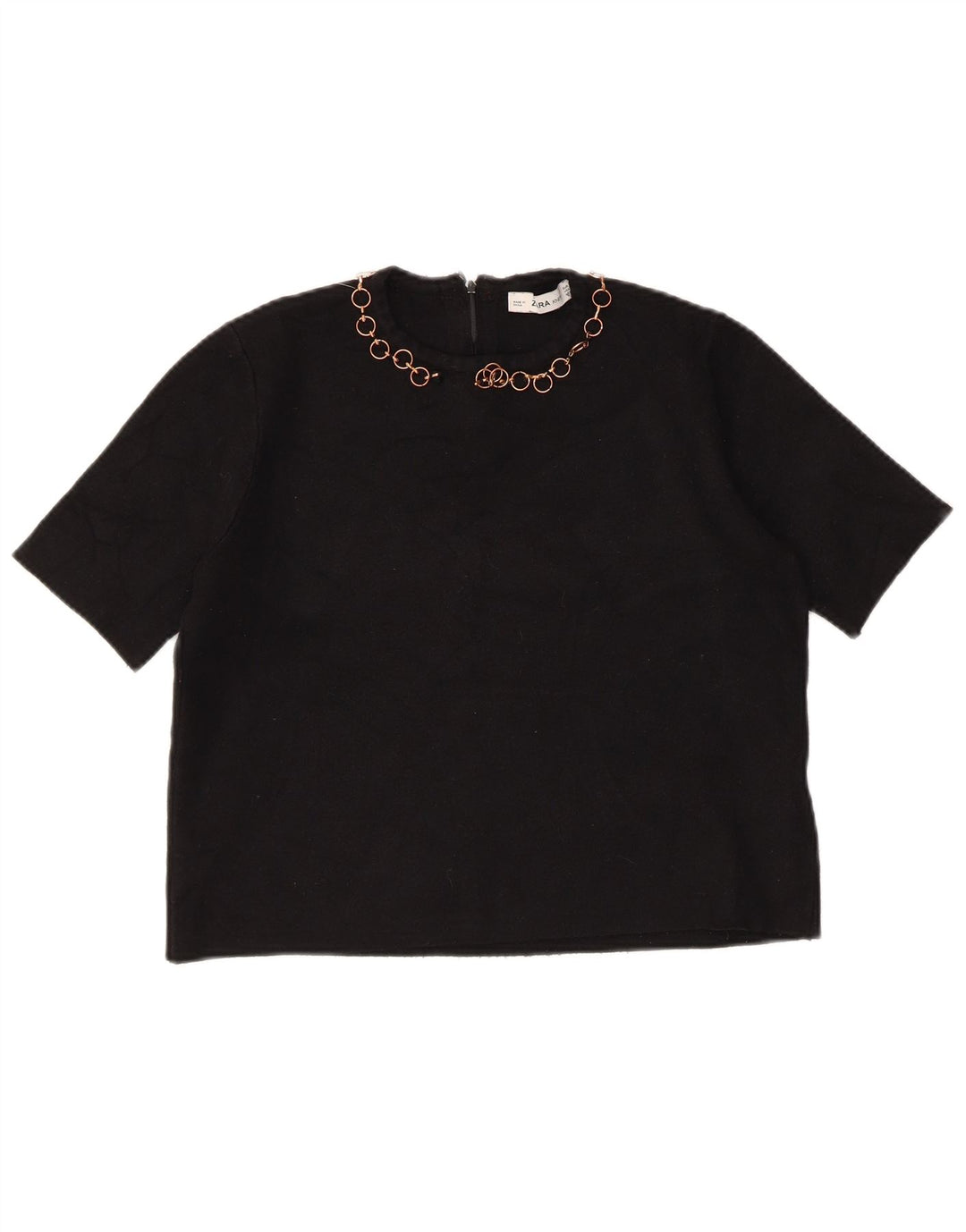 Zara Womens Crop Bluse Top UK 12 Medium Black Viscose