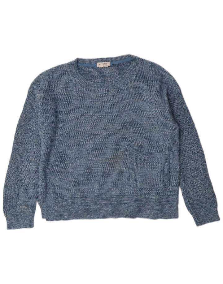 White Stuff Dame Crew Neck Jumper Sweater UK 12 Medium Blue Cotton