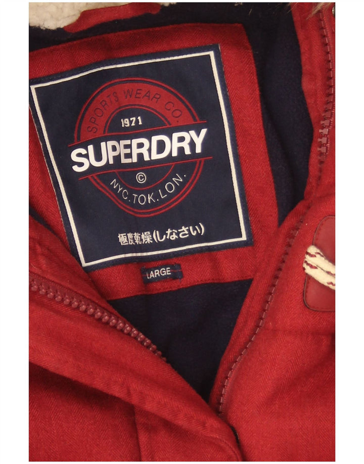 Superdry Polstret frakke med hætte til kvinder UK 16 Stor rød polyester