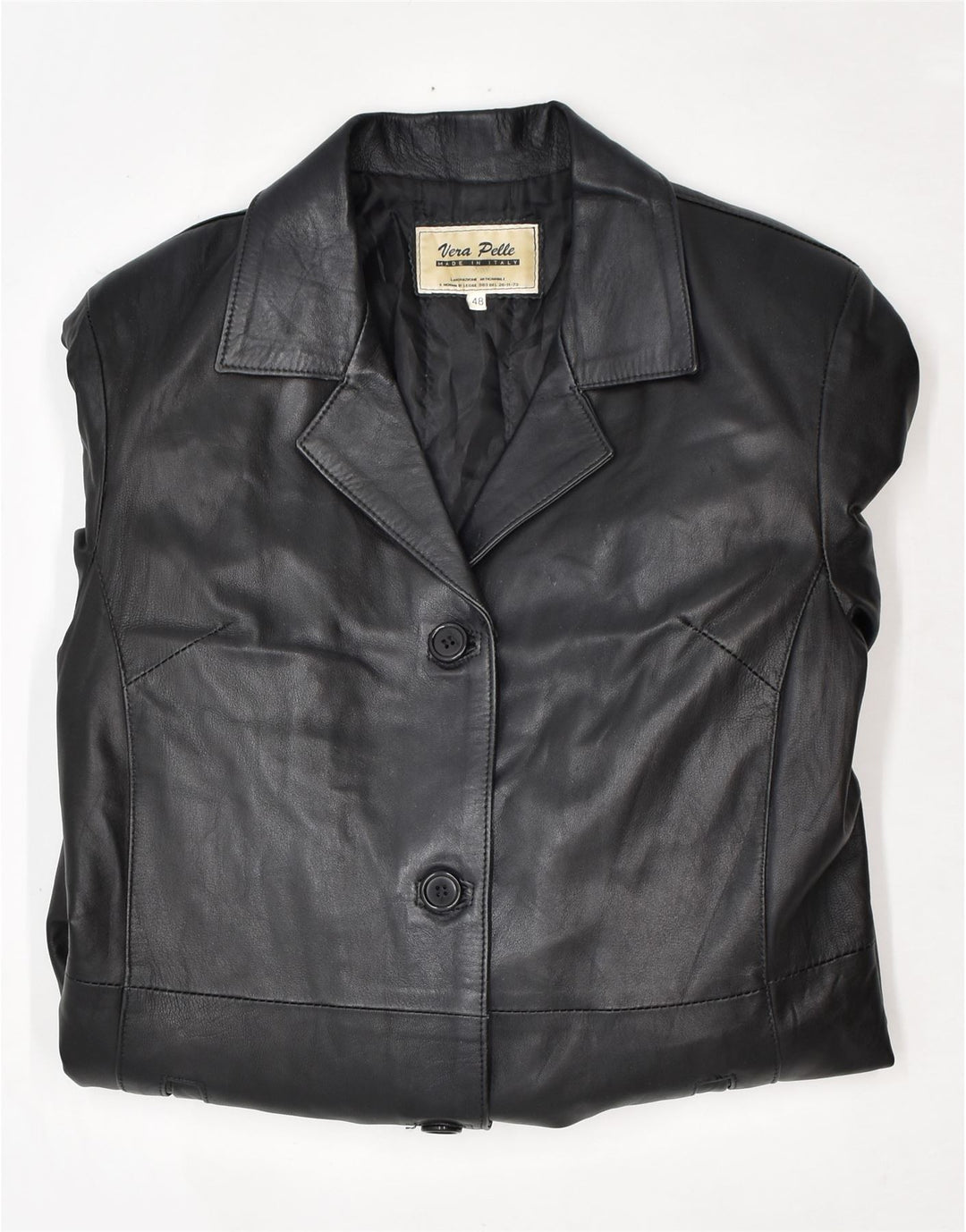 VINTAGE Læderfrakke til kvinder IT 48 XL Sort Læder