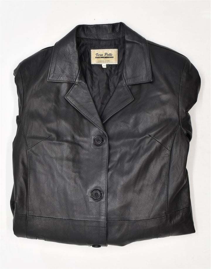 VINTAGE Læderfrakke til kvinder IT 48 XL Sort Læder
