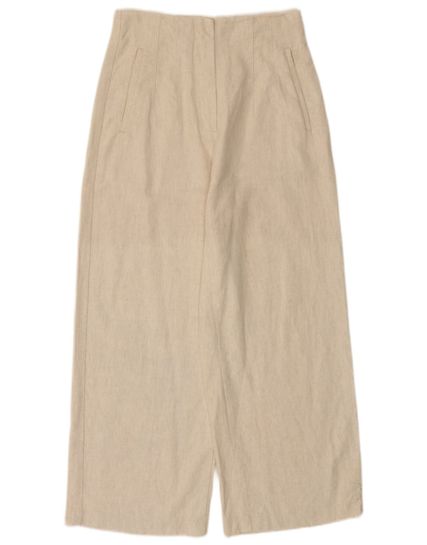 Zara Womens Wide Leg Cropped Trousers Medium W28 L25 Off White Bomuld