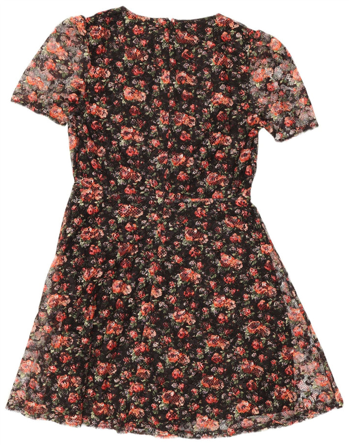 Oasis Dame A-Line Kjole UK 12 Medium Black Floral Polyester