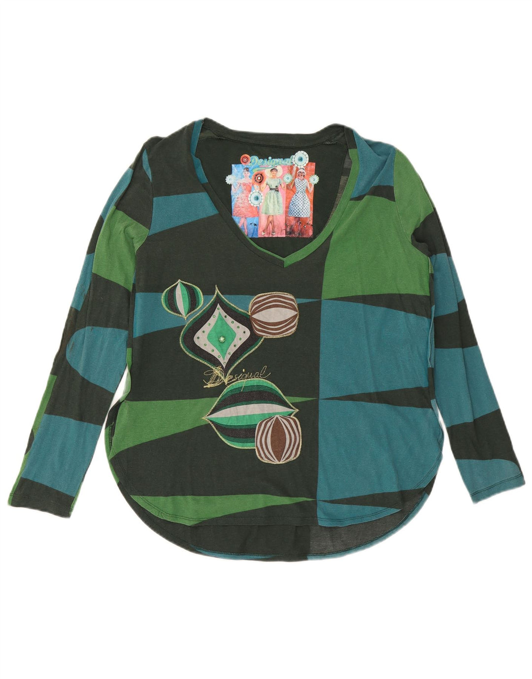 Desigual Dame Grafisk Top Langærmet UK 20 2XL Flerfarvet Geometrisk