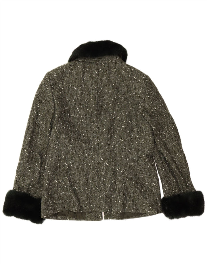 Luisa Spagnoli Dame Blazer Jakke UK 14 Stor Khaki Flecked Wool