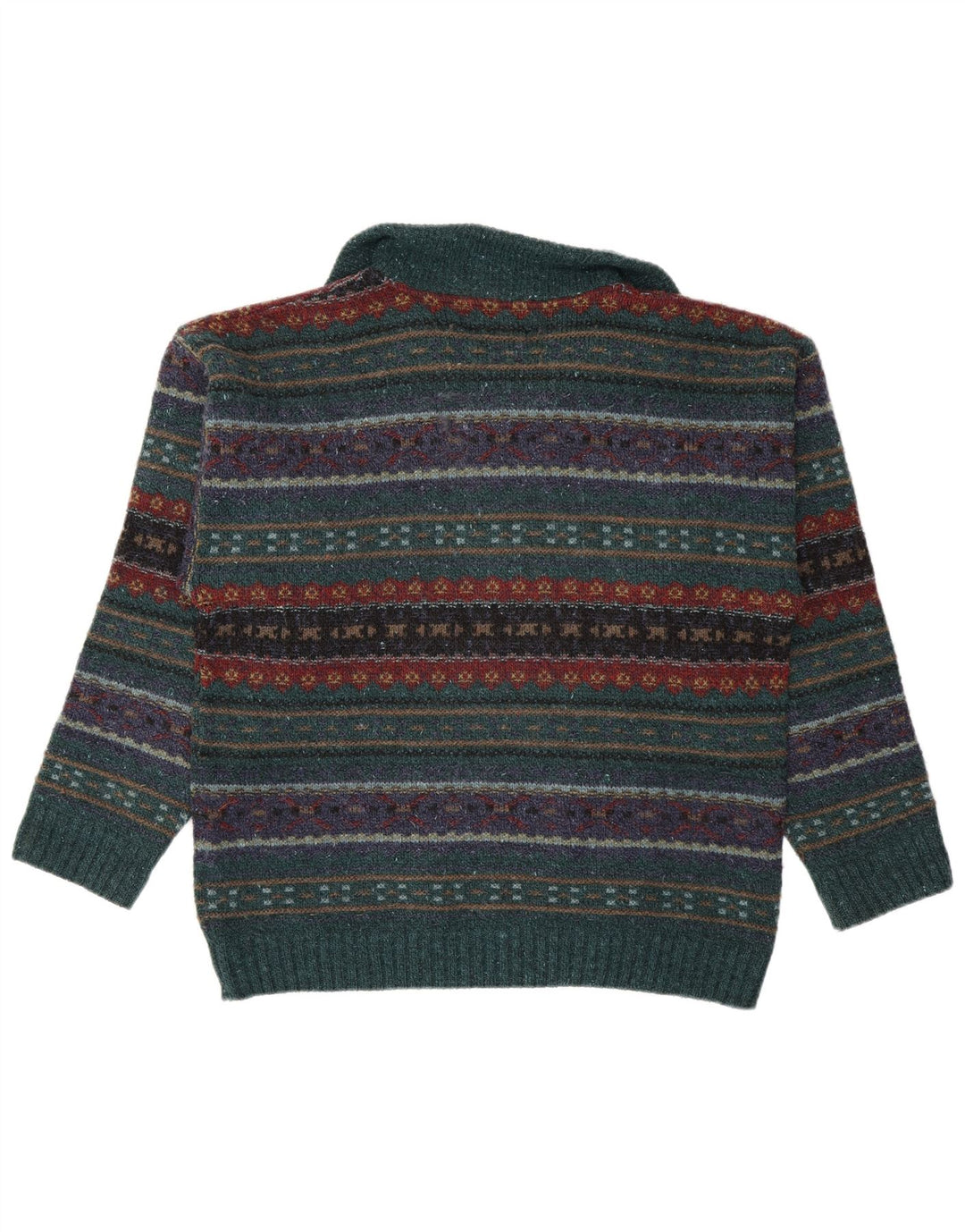 Fryday Herre Zip Neck Jumper Sweater IT 52 Large Green Fair Isle Wool