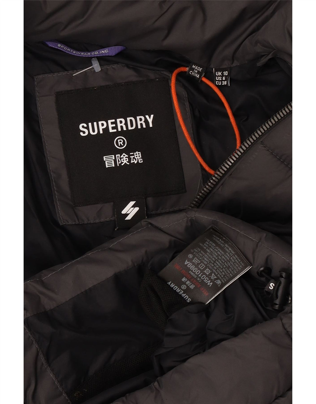Superdry Polstret hættejakke til kvinder UK 10 Lille grå nylon
