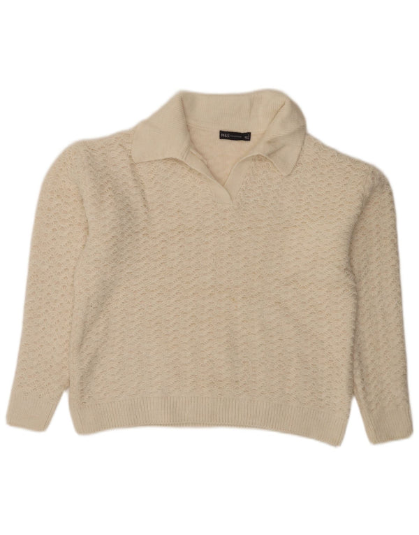 Marks & Spencer Dame Oversized Polo Neck Jumper Sweater UK 10 Small White