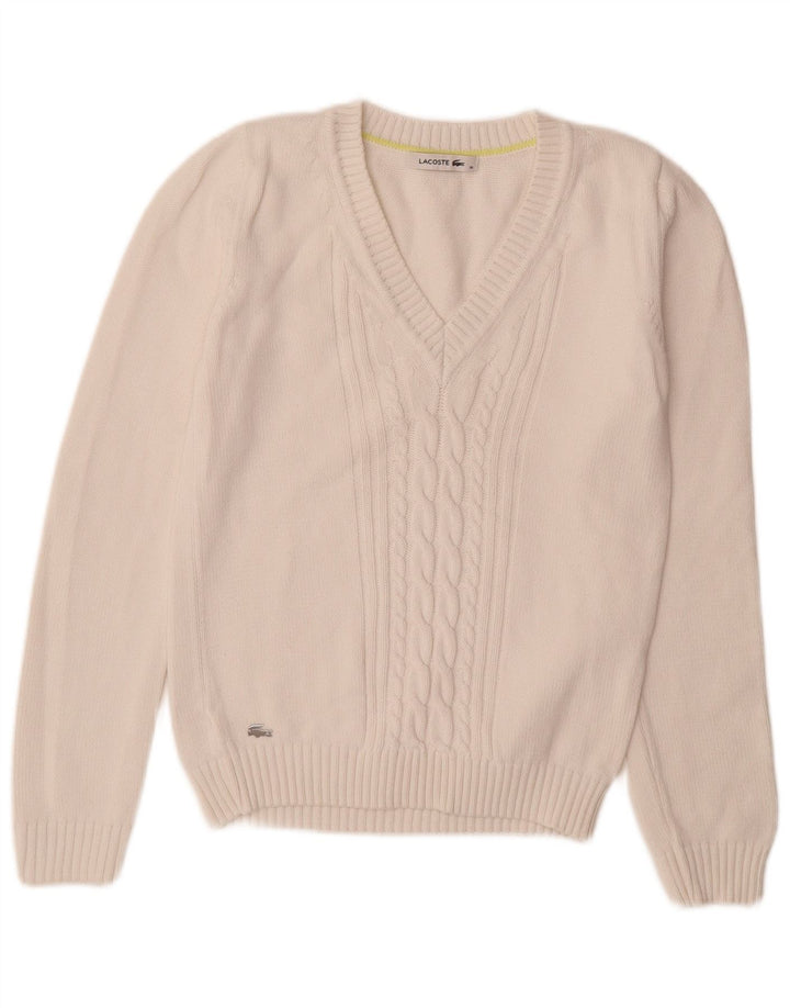 Lacoste Dame V-hals sweater Størrelse 36 Lille hvid bomuld
