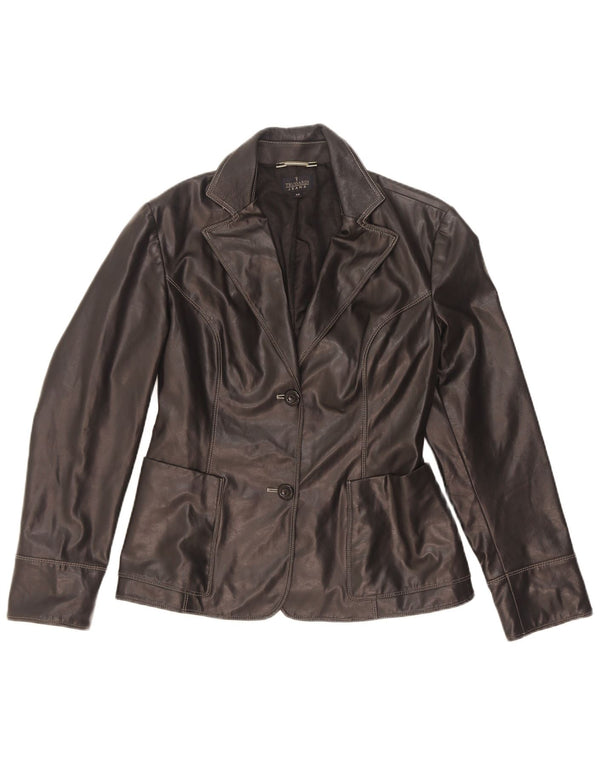 Trussardi Jeans Dame 2 Knaps Læder Blazer Jacket UK 44 Medium Sort