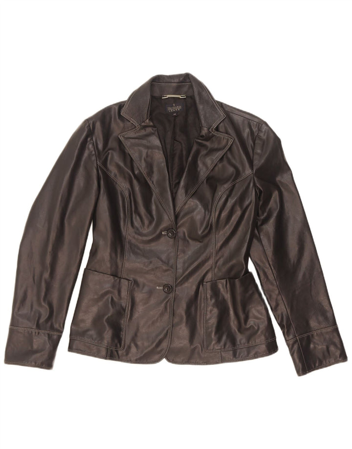 Trussardi Jeans Dame 2 Knaps Læder Blazer Jacket UK 44 Medium Sort